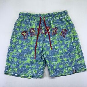 Kleep Shorts Mens XL Frayed Blue Green Red Embroidered Streetwear Skater Grunge
